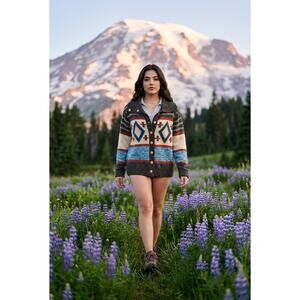 The GREAT Southwestern Cardigan Size 3 Aztec Knit Button Front Cozy Heritage